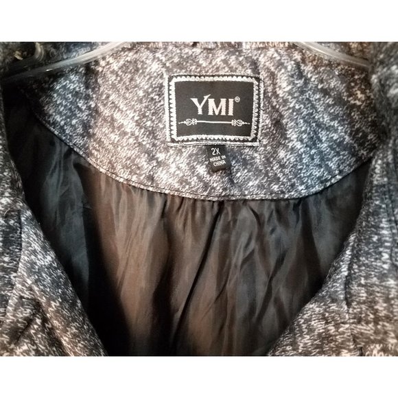 YMI Heathered Gray & White Lined Button Coat With Belt & Pockets - Women's 2X - Picture 6 of 6